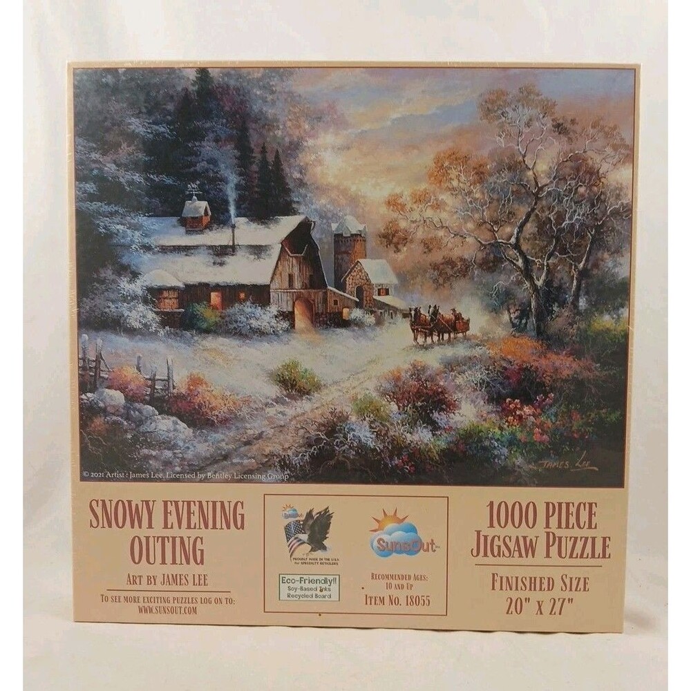 SunsOut 1000 PC Jigsaw Puzzle-"SNOWY EVENING OUTING" by James Lee-BRAND NEW!